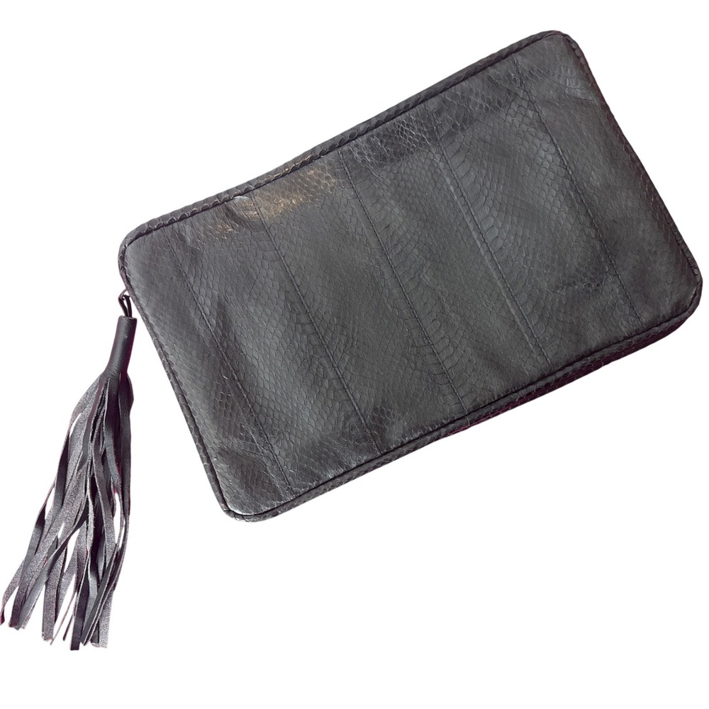 Aspects Black Snakeskin Leather Clutch‎ Purse Evening Bag With Tassel